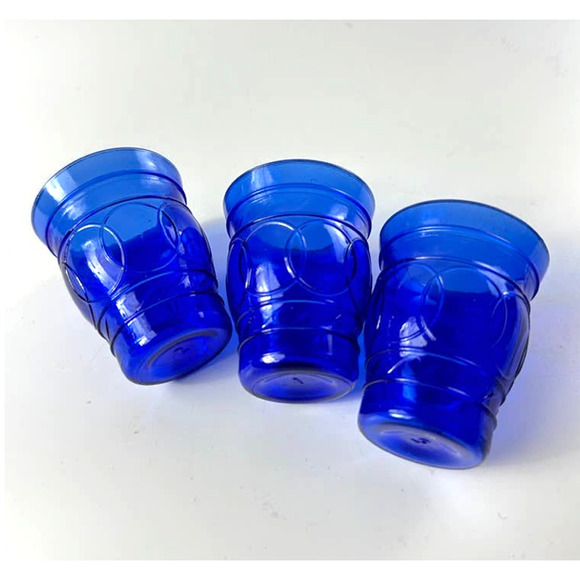 Hazel Atlas Ring O Rings Blue Shot Juice Cordial Glasses Tumblers - Picture 8 of 10